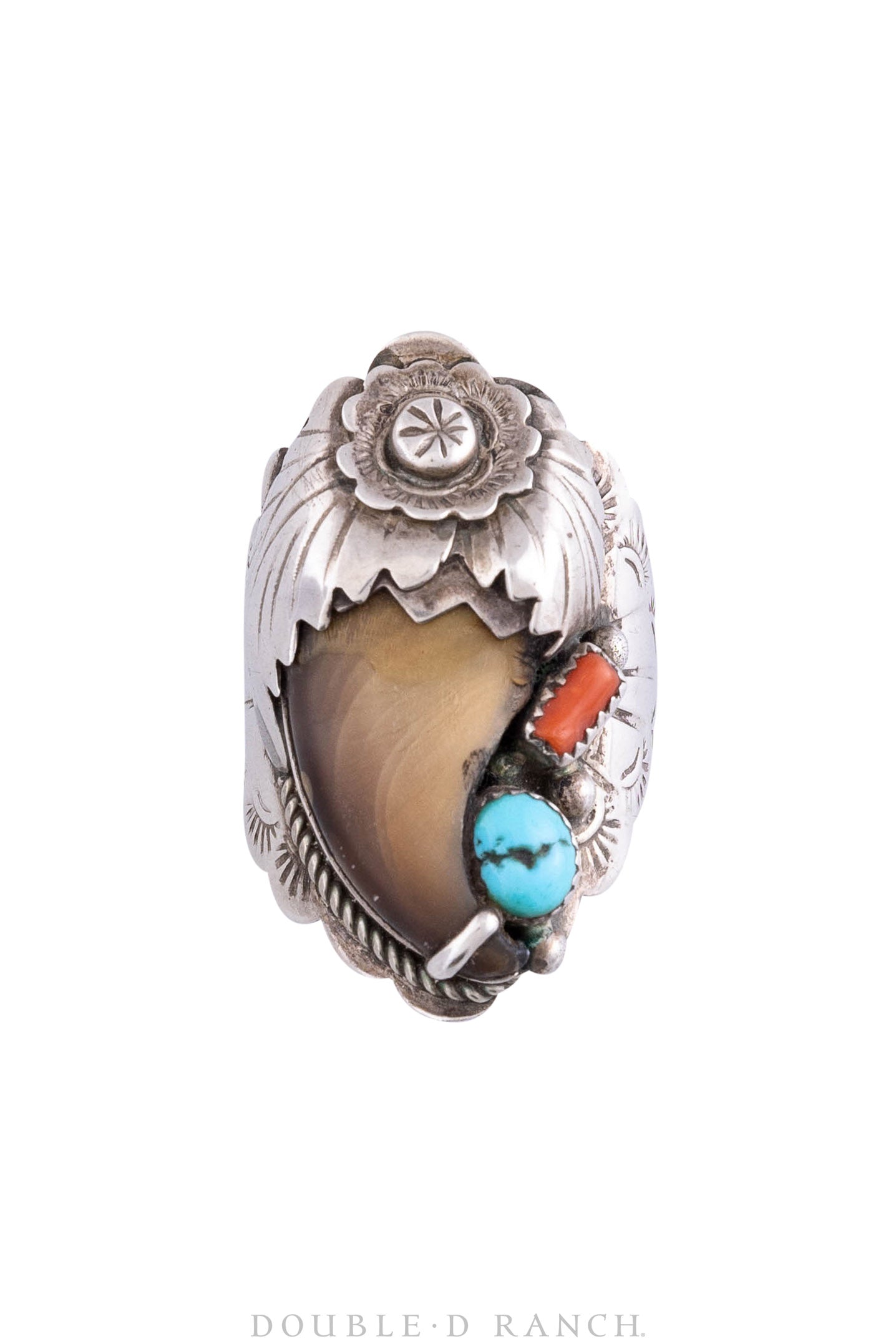 Ring, Conversational, Bear Claw, Turquoise & Coral, Hallmark, Vintage, 938
