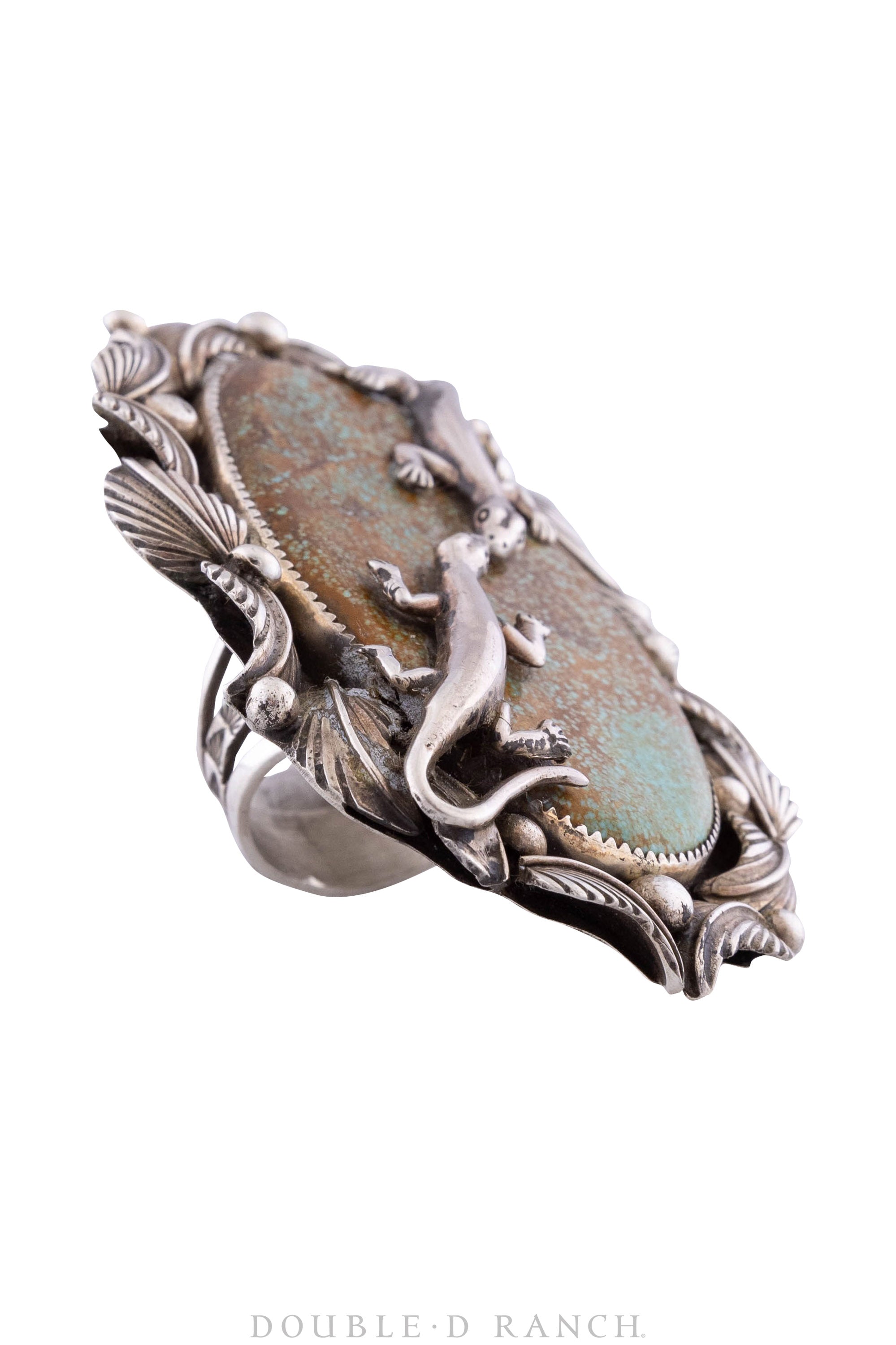 Ring, Turquoise, Single Stone, Lizard Overlay, Provenance, Hallmark, Vintage, Estate, 979