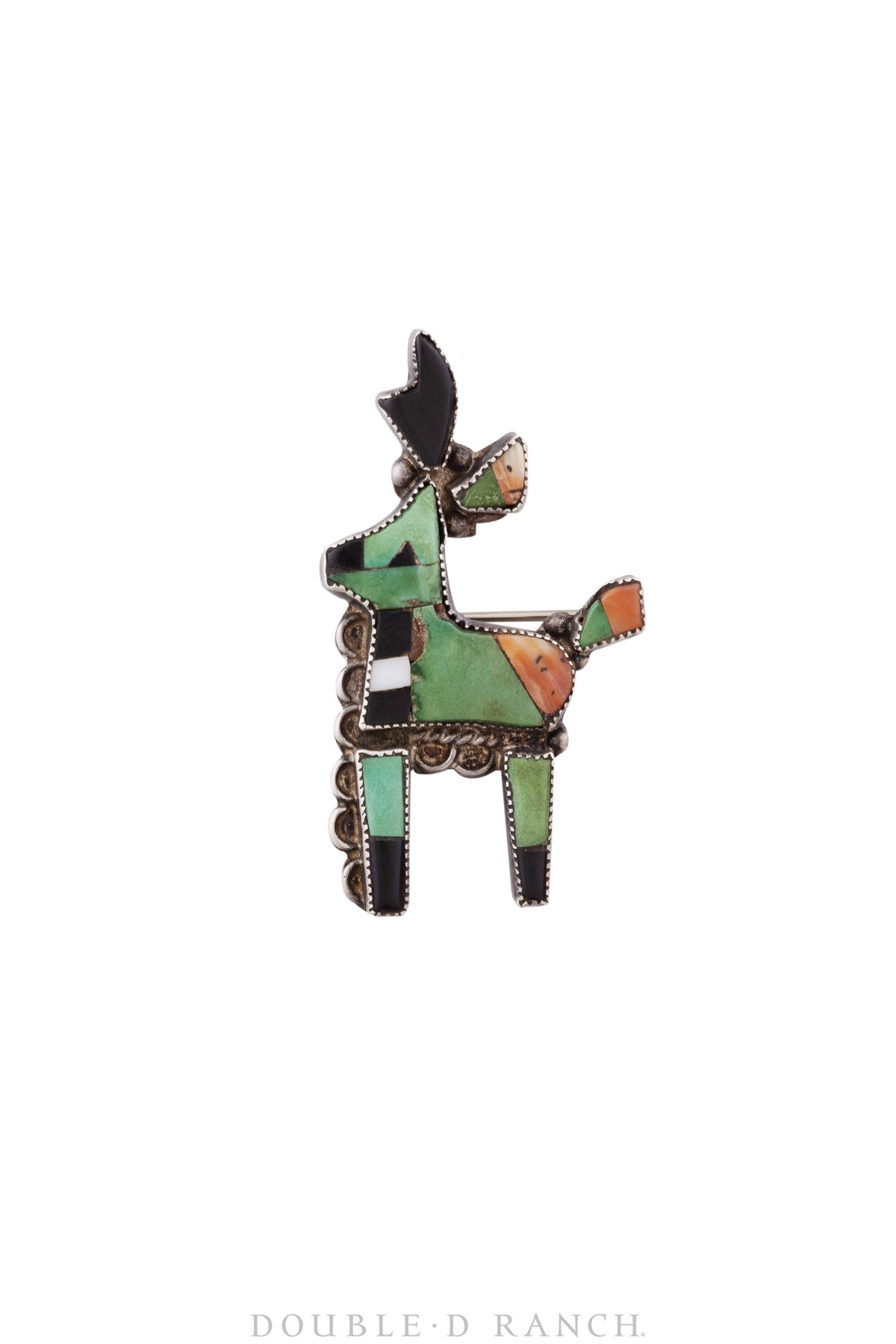 Pin, Inlay, Deer, Turquoise & Orange Spiny Oyster, Vintage, 726