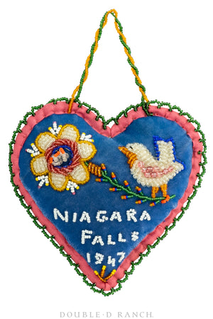 Whimsey, Cushion, Heart, Bird Motif, "Niagara Falls 1947", Vintage, Mid Century, 274