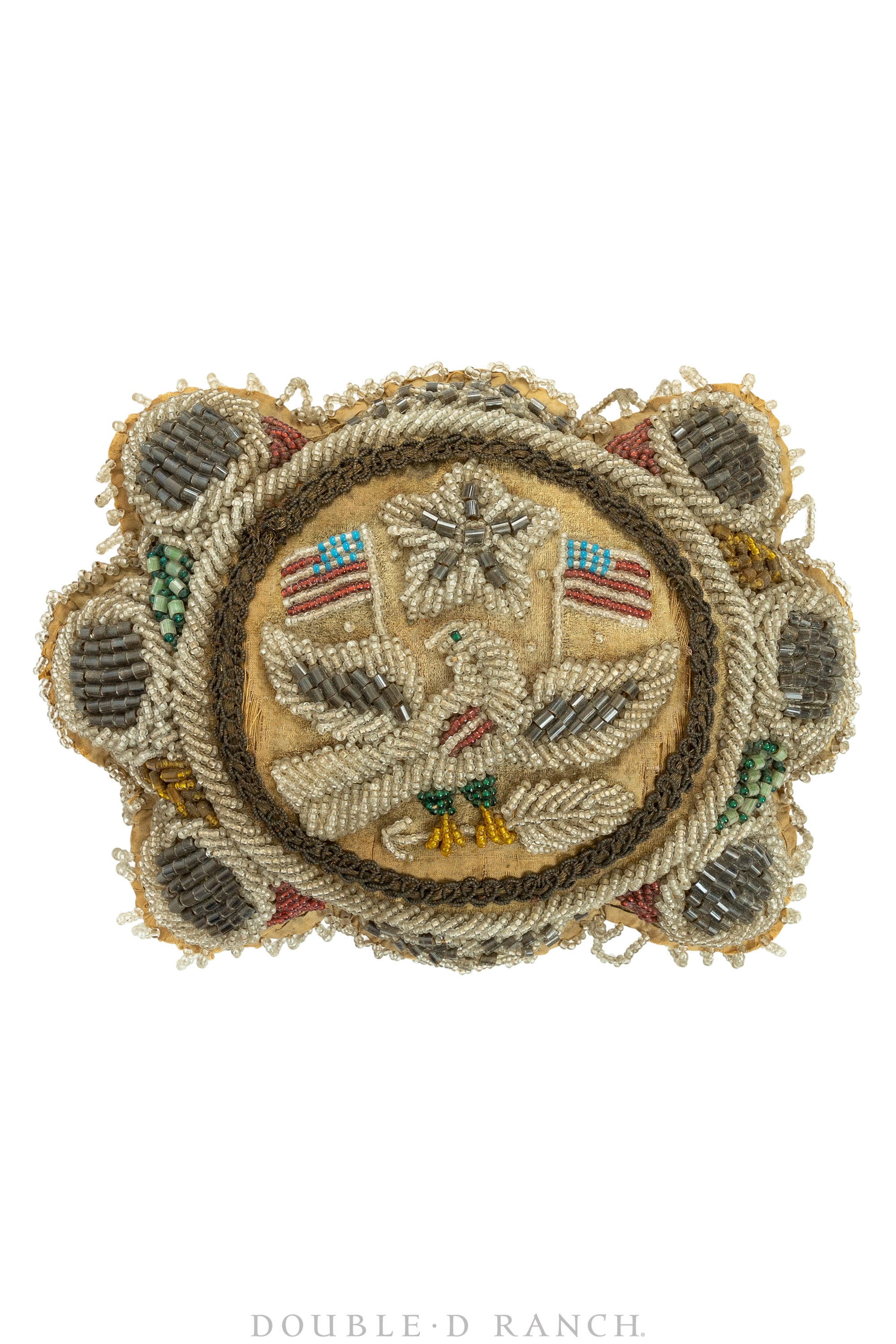 Whimsey, Cushion, Bird with Double Flags, Heavy Beading, Vintage, Late 19th Century, 282
