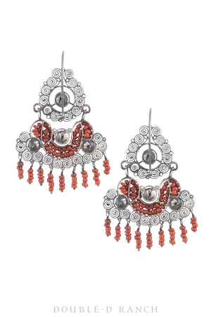 Earrings, Mazahua, Filigree with Red Stones, Vintage, Estate, 1033