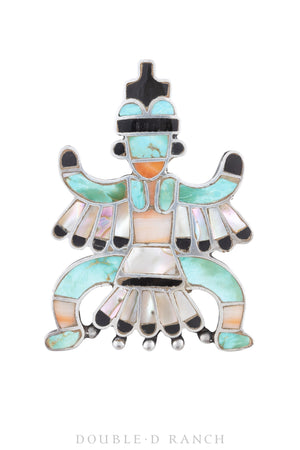 Pin, Inlay, Zuni Knifewing, Turquoise & Abalone, Old Pawn, Early, 798