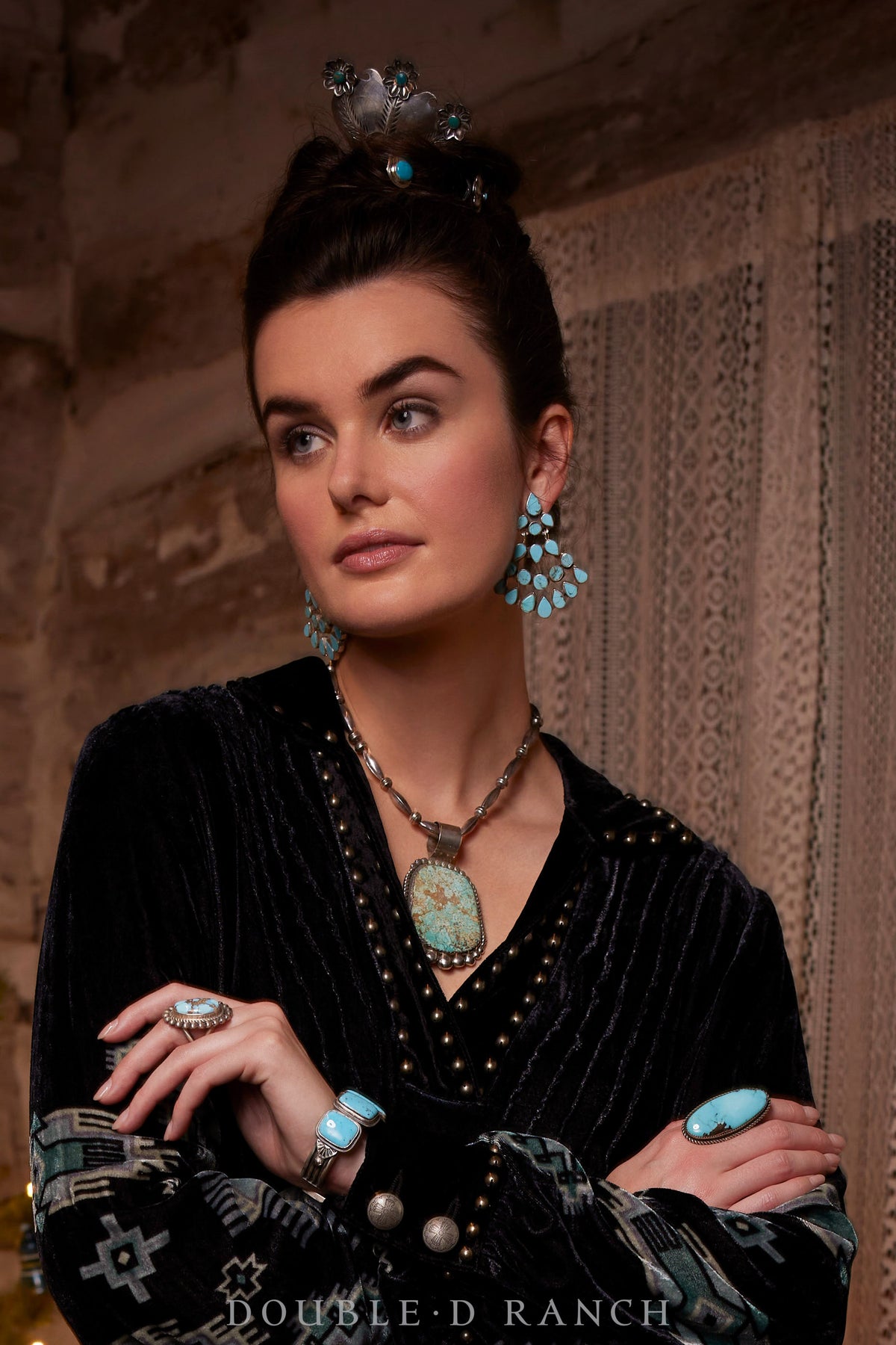 Miscellaneous, Hair Pin, Turquoise, Stampwork & Floral Applique, Vintage ‘50s, 502