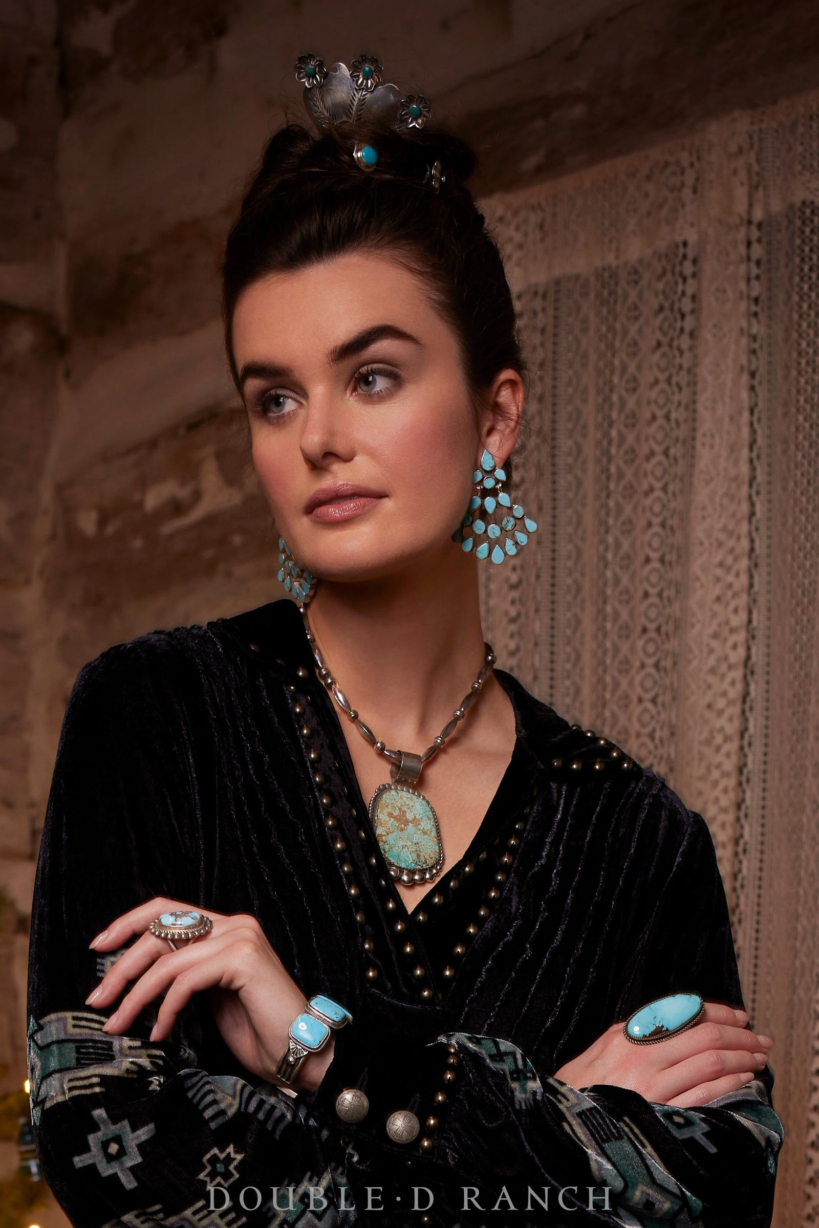 Miscellaneous, Hair Pin, Turquoise, Stampwork & Floral Applique, Vintage ‘50s, 502