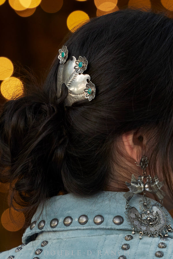 Turquoise Flower Hair Pin - With Brass Pin.