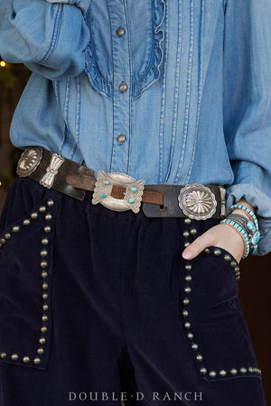 Belt, A Vintage, Concho, Turquoise, Marked, Old Pawn, circa 1940s, 246