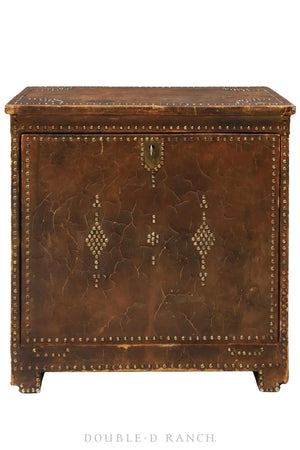 Home, Furniture, Chest, Fall Front, Leather with Nailheads, Spanish, Antique, late 19th c., 189