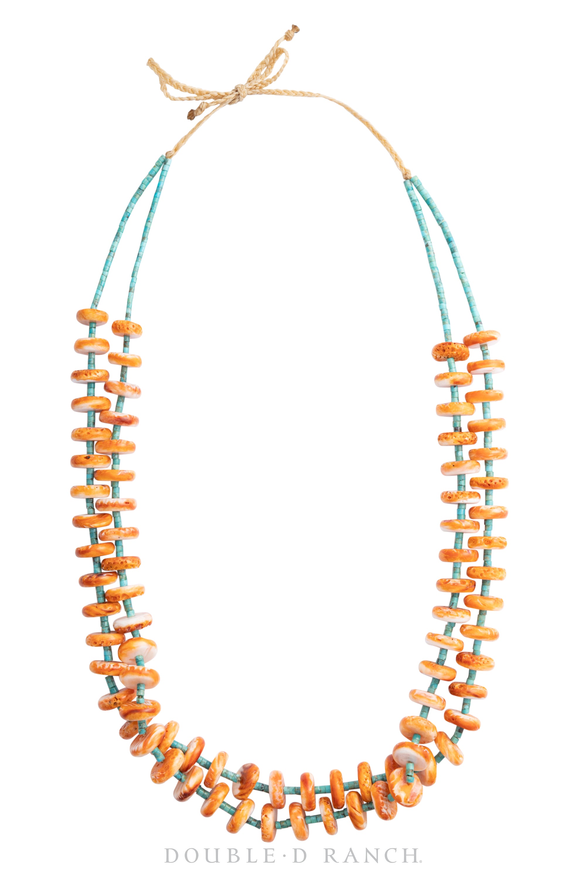Necklace, Natural Stone, Orange Spiny Oyster & Turquoise Heishi, Double Strand, Artisan, Contemporary, 1760