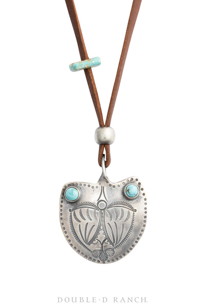 Necklace, Leather Thong, Turquoise, Jesse Robbins Hallmark, Artisan, C