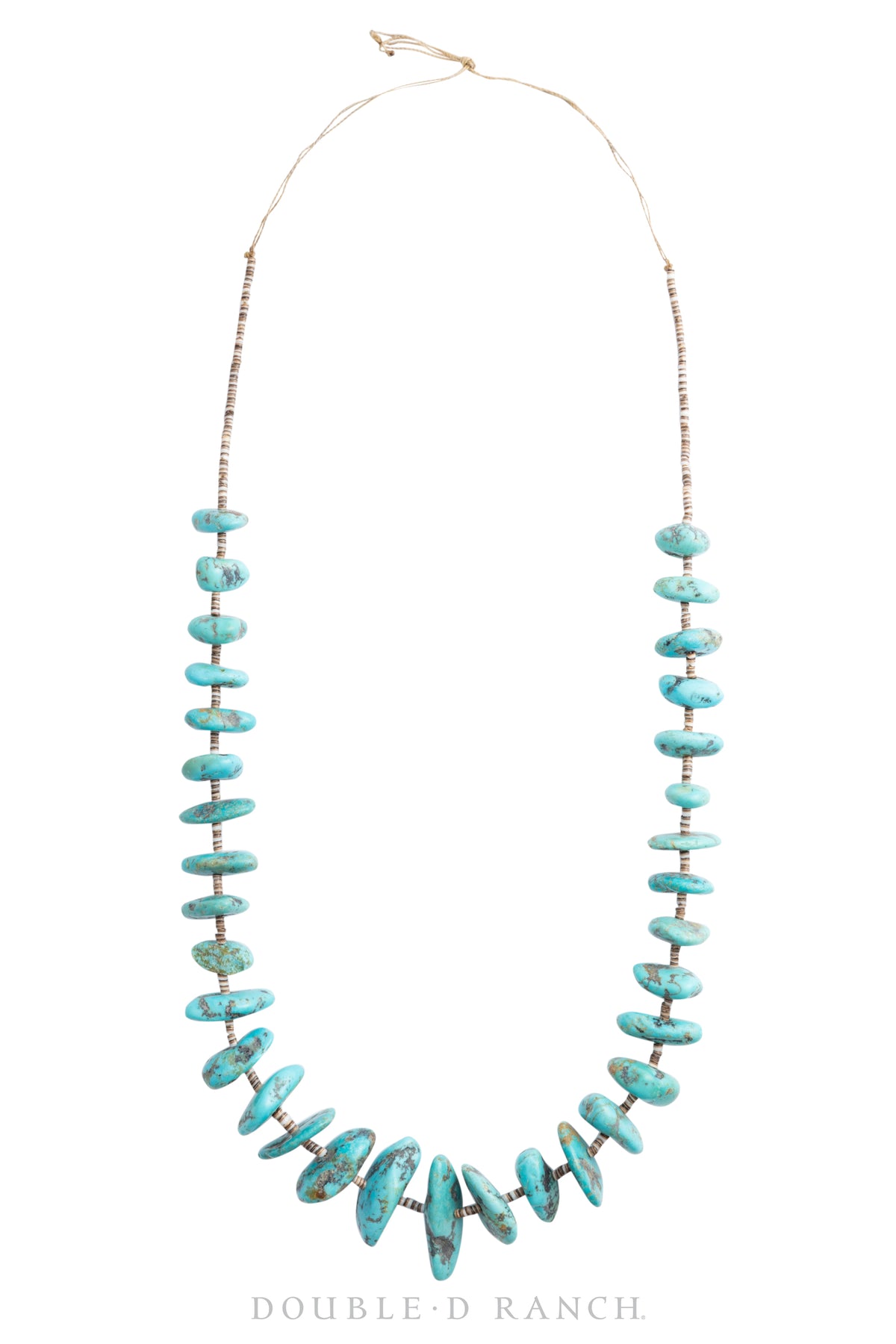 Necklace, Natural Stone, Turquoise Nuggets With Shell Heishi, Vintage, Old Pawn, 1728