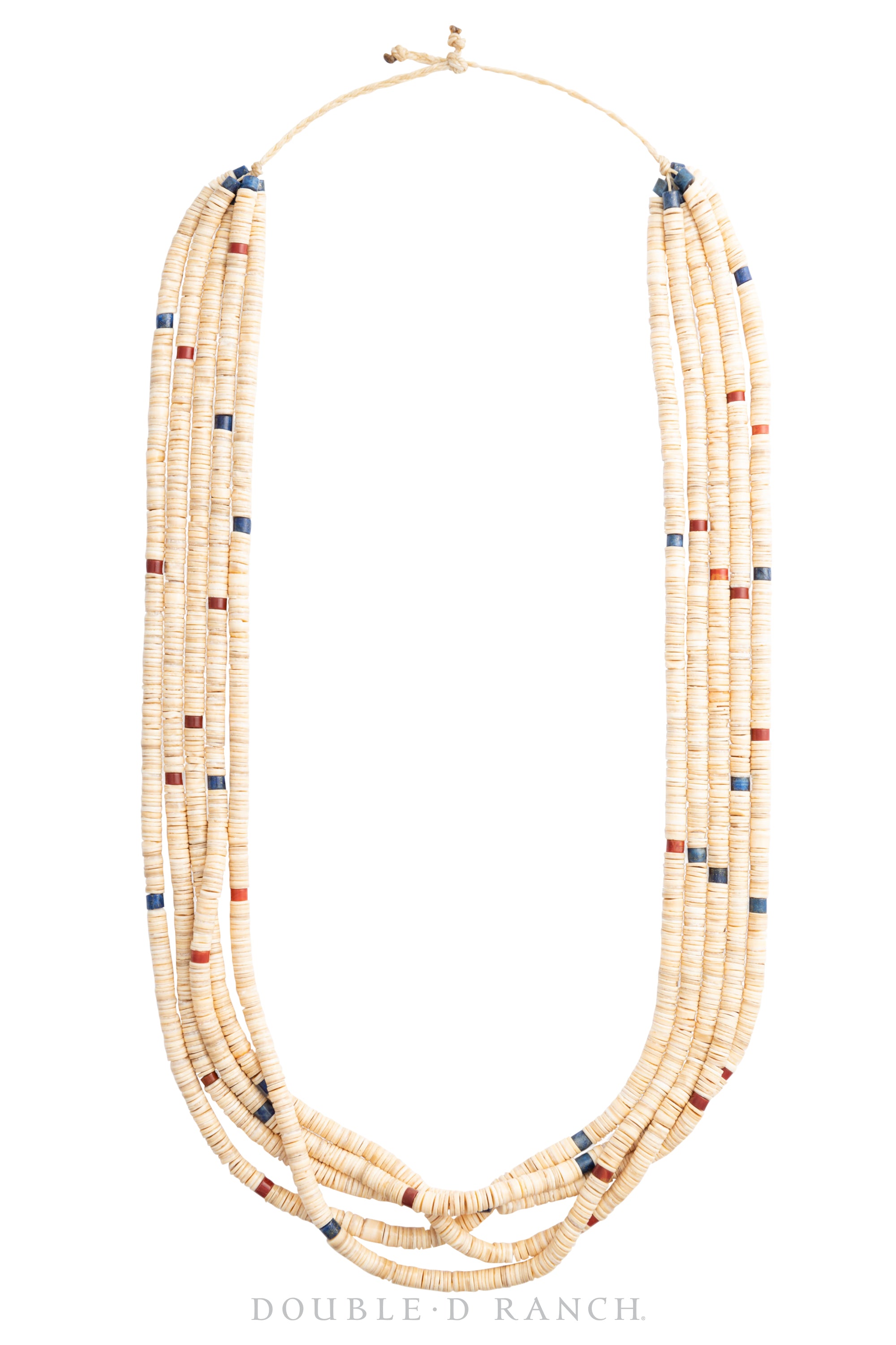 Necklace, Natural Stone, Shell Heishi with Apple Coral & Lapis, 5 Strands, Artisan, Contemporary, 1761
