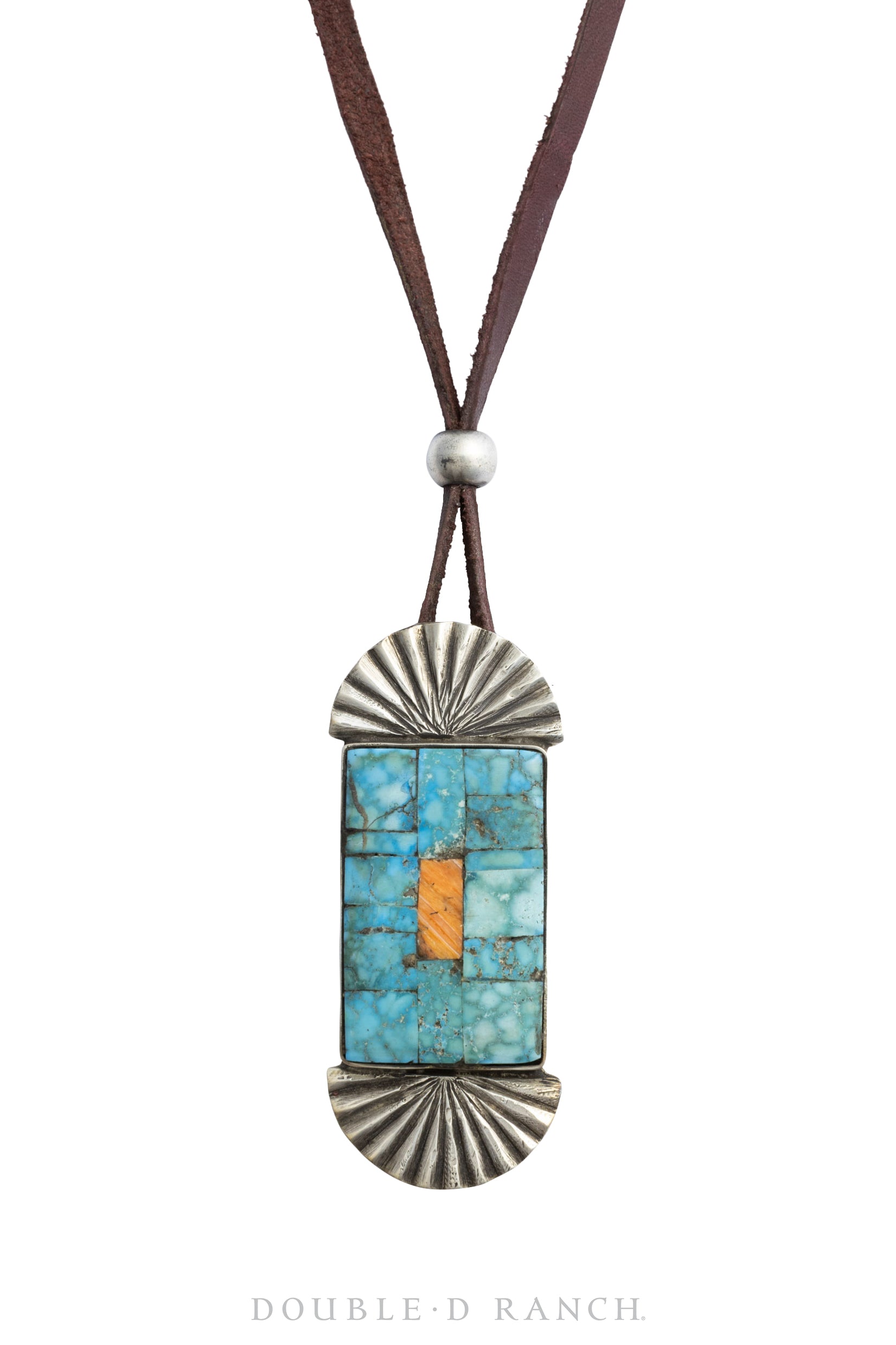 Necklace, Leather Thong, Turquoise With Mixed Stones, Inlay, Jock Favour Hallmark, Artisan, Contemporary, 1882