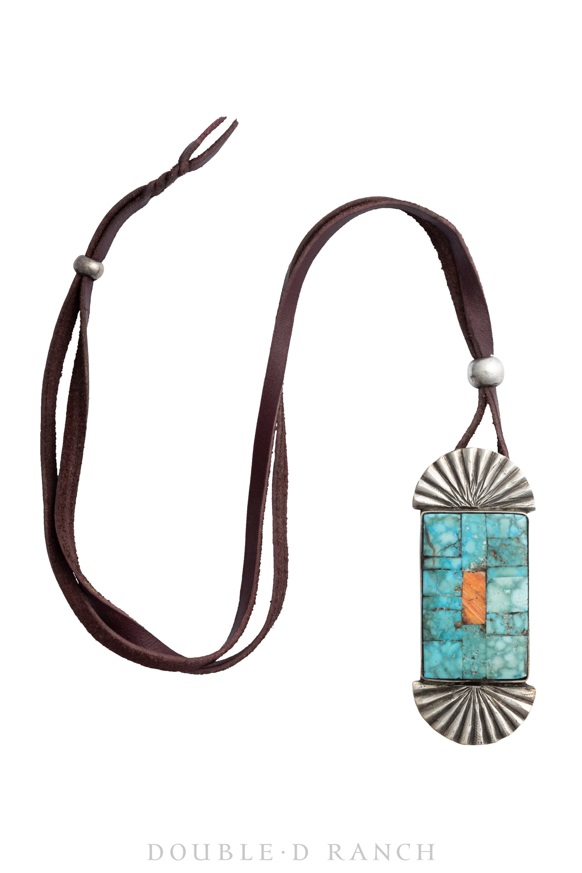 Necklace, Leather Thong, Turquoise With Mixed Stones, Inlay, Jock Favour Hallmark, Artisan, Contemporary, 1882
