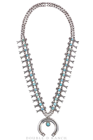 Necklace, Squash Blossom, Turquoise, Bow Tie, Vintage, 2nd Quarter, Estate, 1346