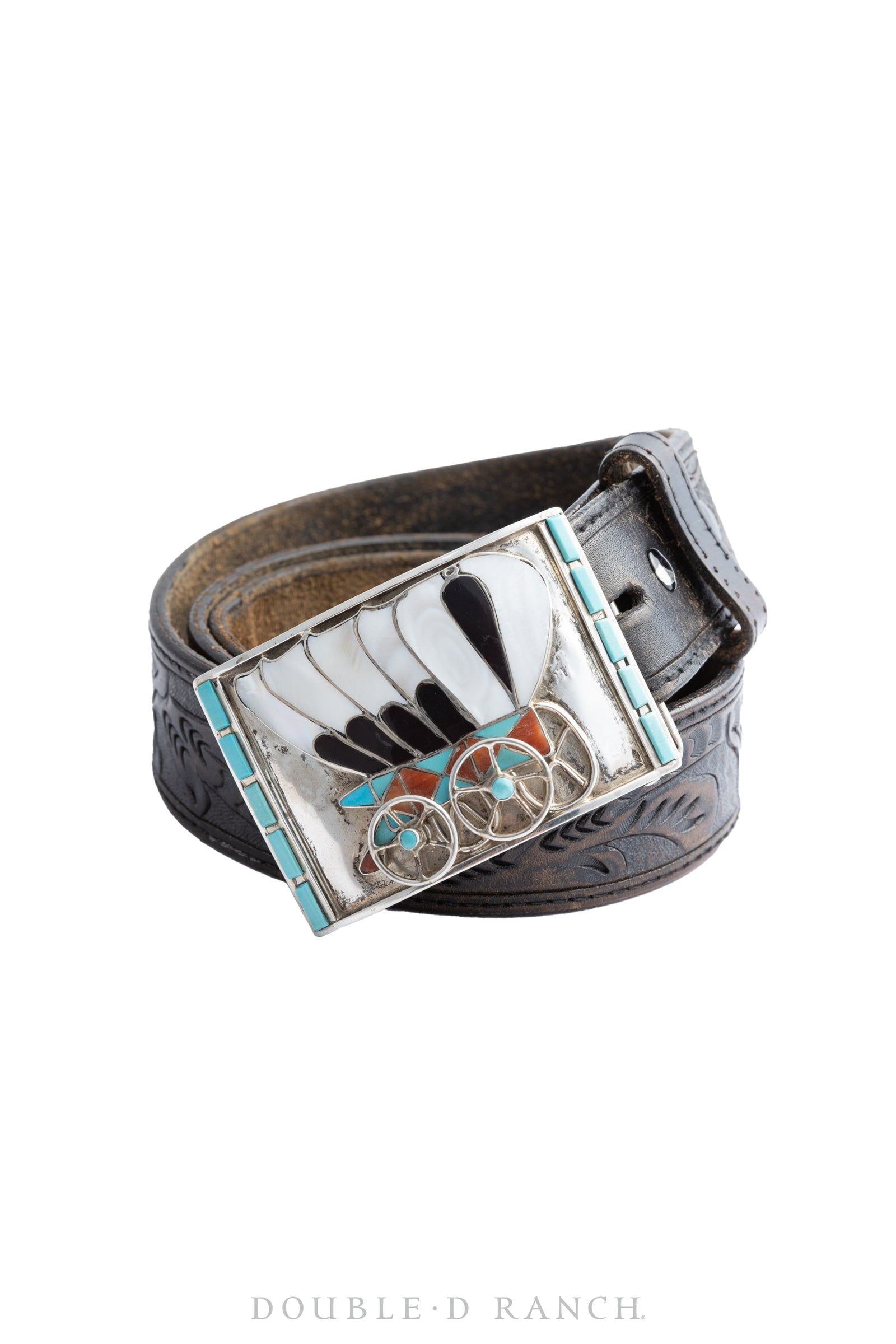 Belt & Bolo Set, Inlay, Conestoga Wagon, Lincoln Zunie, Hallmark, Vintage ‘50s, 1739