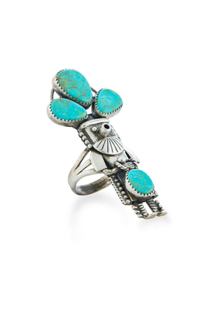 Ring, Conversational, Kachina, Turquoise, Early Jerry Roan, Hallmark, Vintage, 594