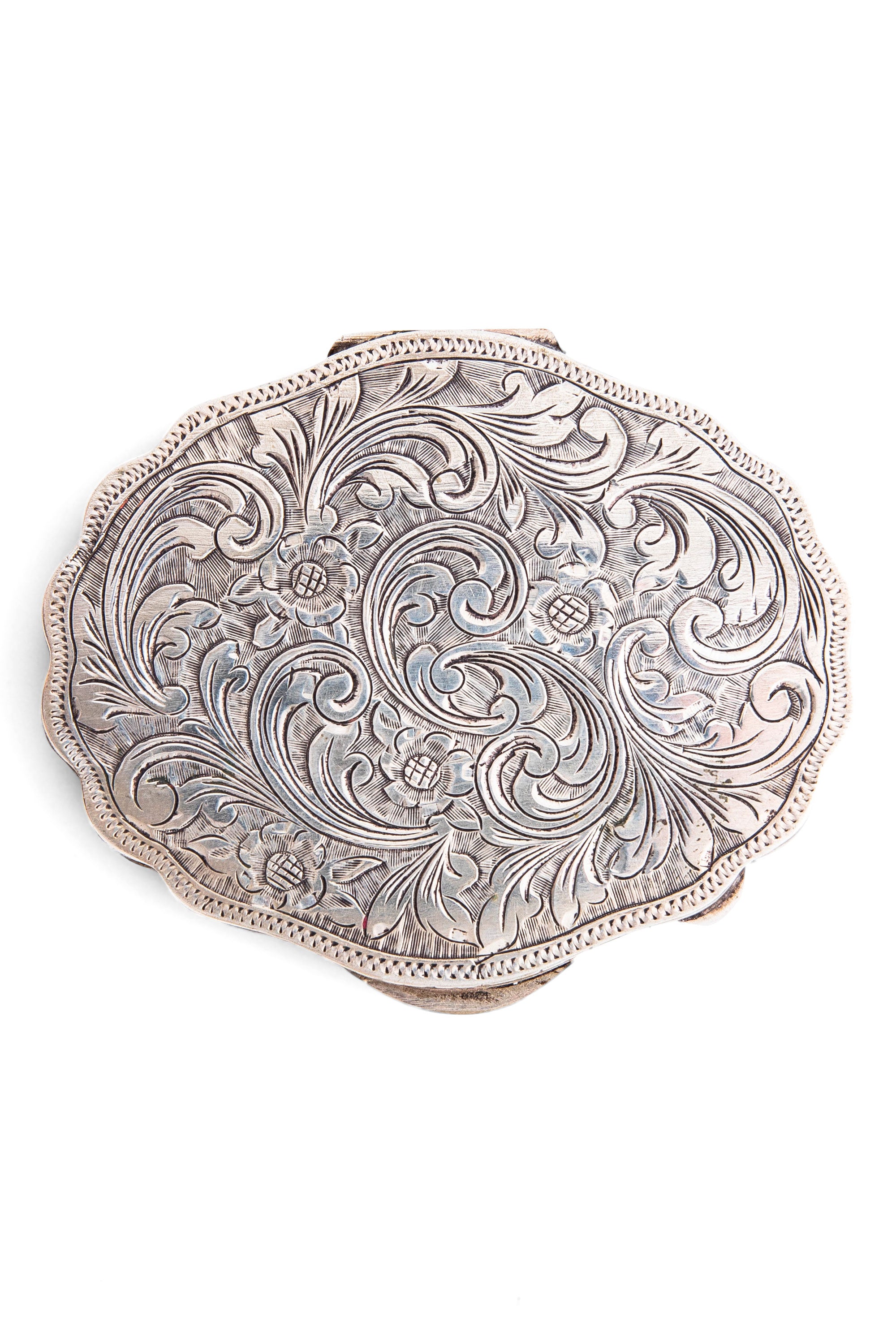 Miscellaneous, Sterling Silver, Compact, Floral Scroll Engraving