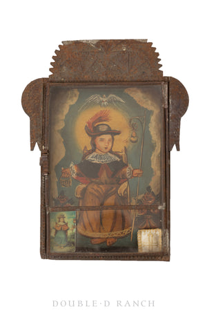 Art, Folk, Art, Retablo Tin Nicho, Seated Saint, Vintage, 1241