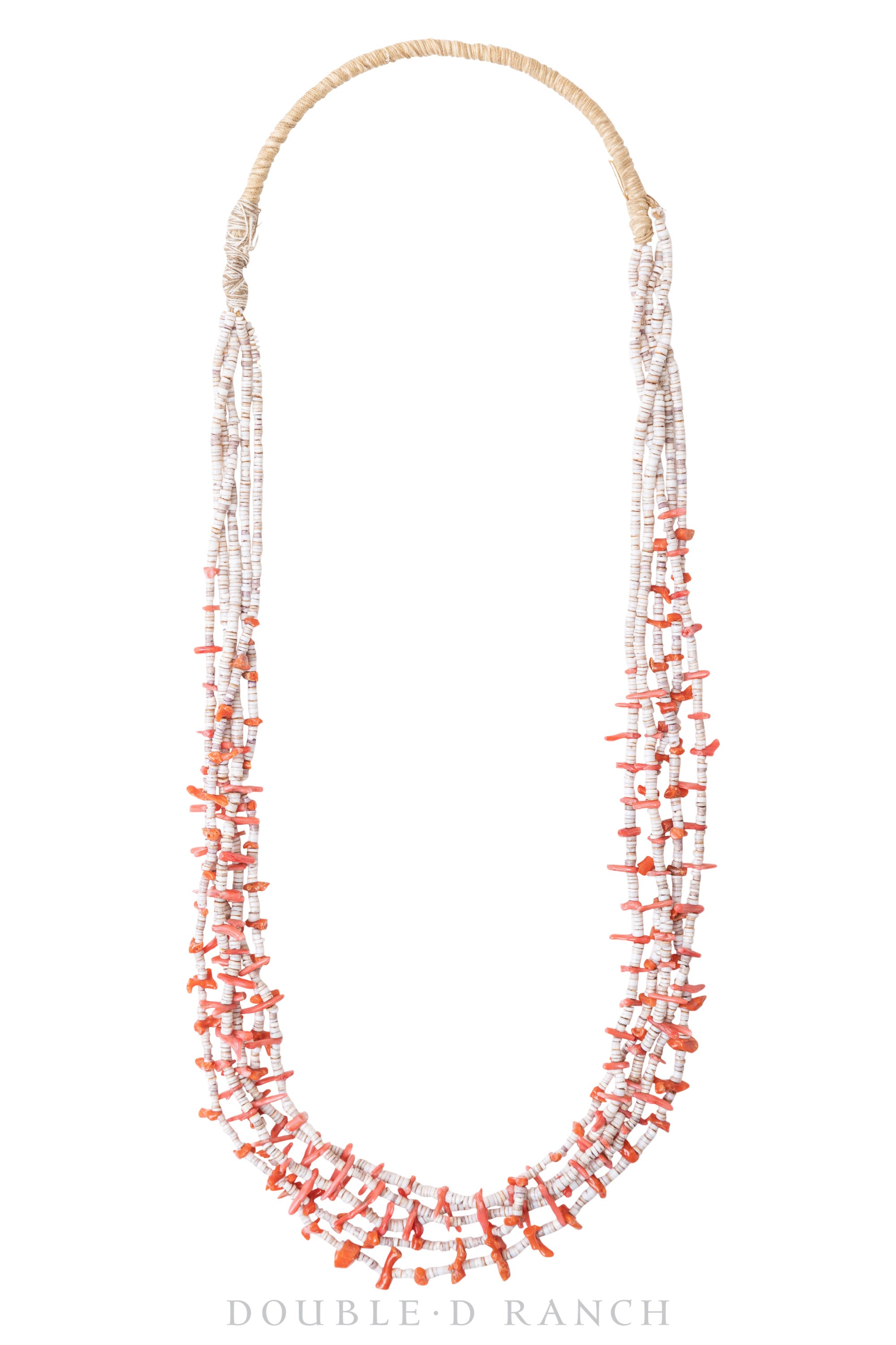 Necklace, Natural Stone, Heishi, Coral Branches with Shell, Pueblo, Traditional Wrap, Vintage, 1903