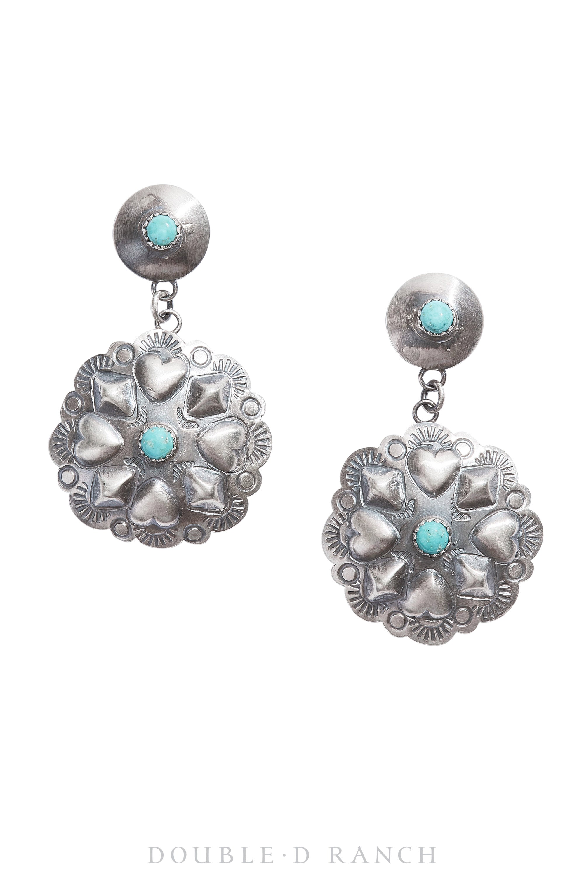 Earrings, Concho, Drop, Turquoise, Hallmark, Contemporary, 1127