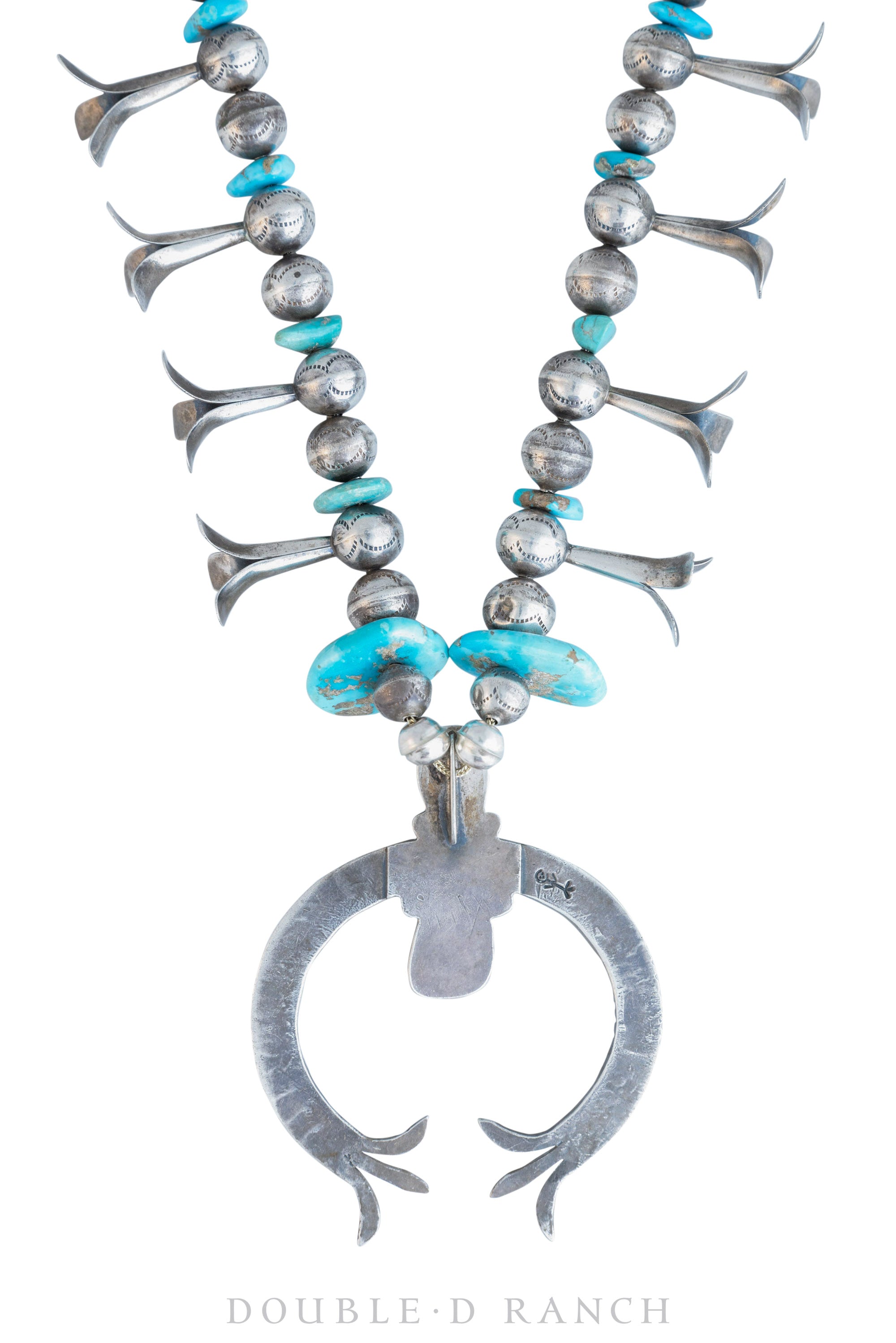 Necklace, Squash Blossom, Turquoise, Natural Lone Mountain, Carl Luther Studio, Vintage ‘70s, 1612