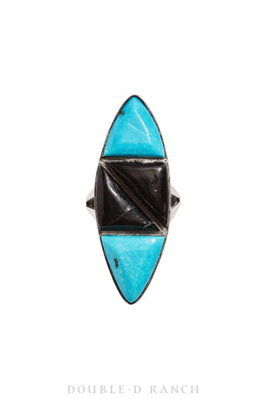 Ring, Turquoise & Onyx, Vintage, 1005