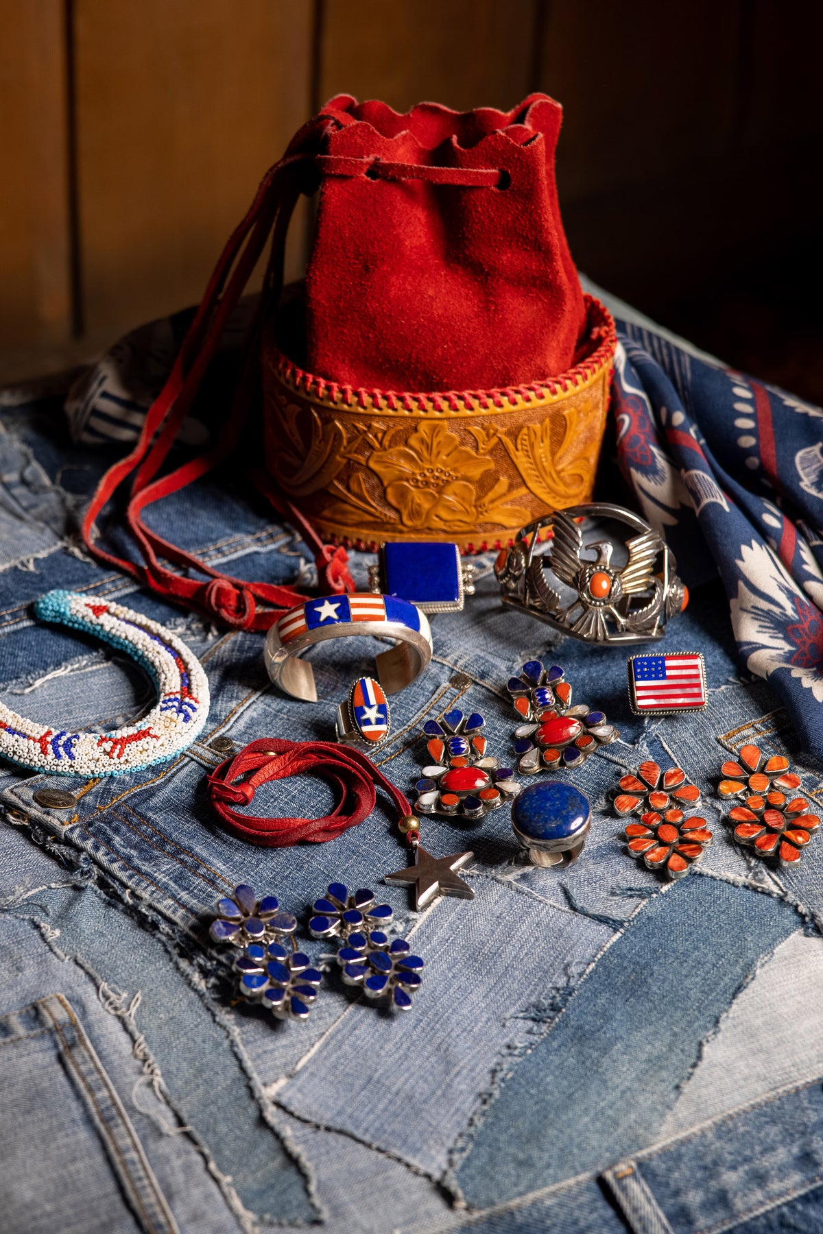 Earrings, Oscar Betz, Triangle, Lapis, Hallmark, 512L1