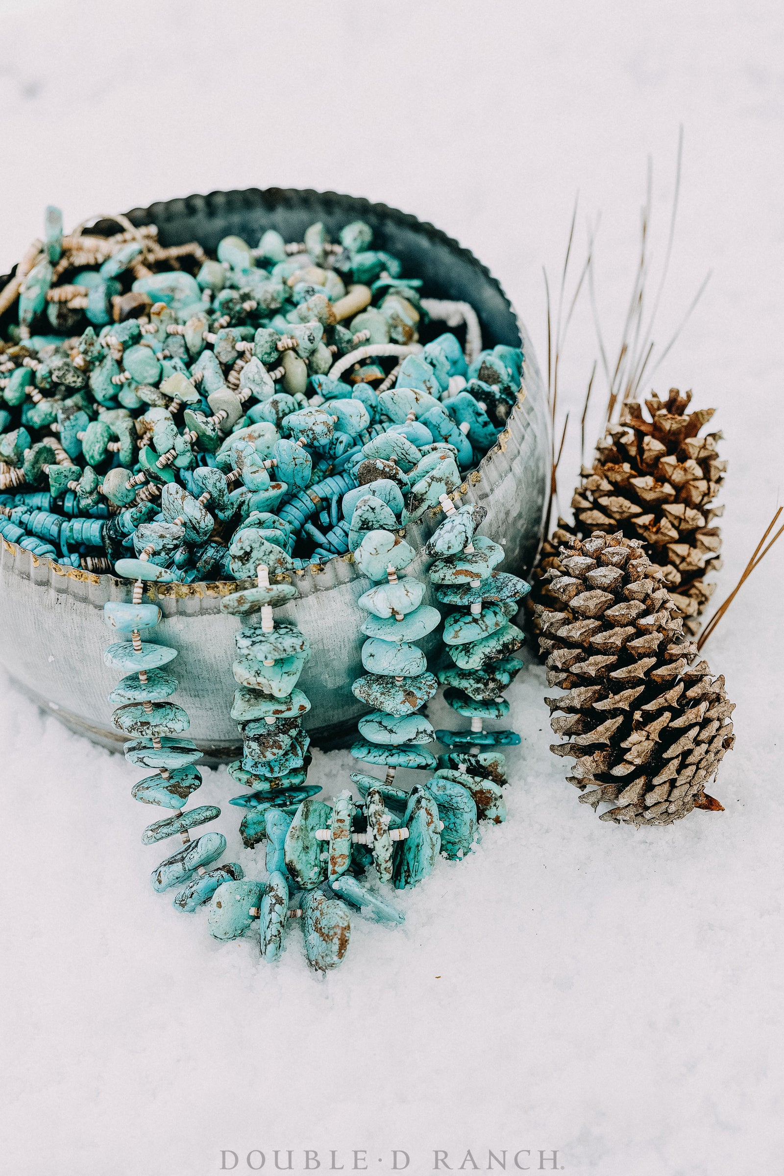 Necklace, Natural Stone, Tab, Turquoise, Double Strand, Vintage, Estate, Mid 20th Century, 1350