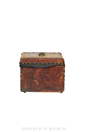 Home, Furniture, Trunk, Document, Hide Covered, Studded, Vintage 19th Century, 238