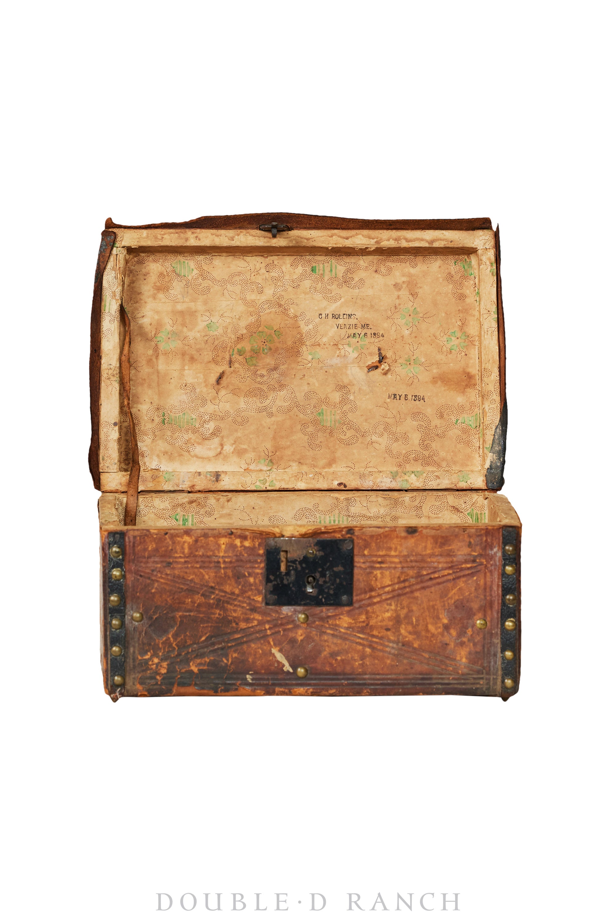 Home, Furniture, Trunk, Document, Hide Covered, Studded, Vintage 19th