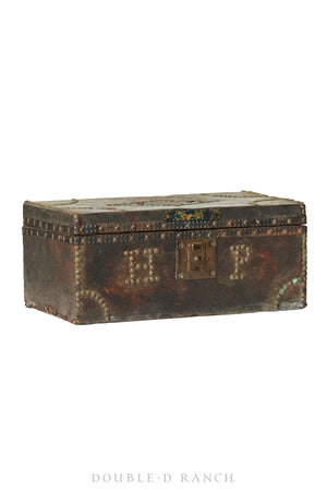 Home, Furniture, Trunk, Stagecoach, Hide Covered, Studded, Vintage 19th Century, 242