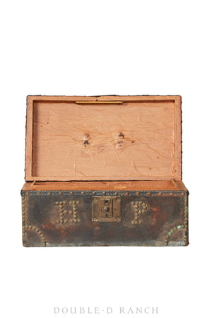 Home, Furniture, Trunk, Stagecoach, Hide Covered, Studded, Vintage 19th Century, 242