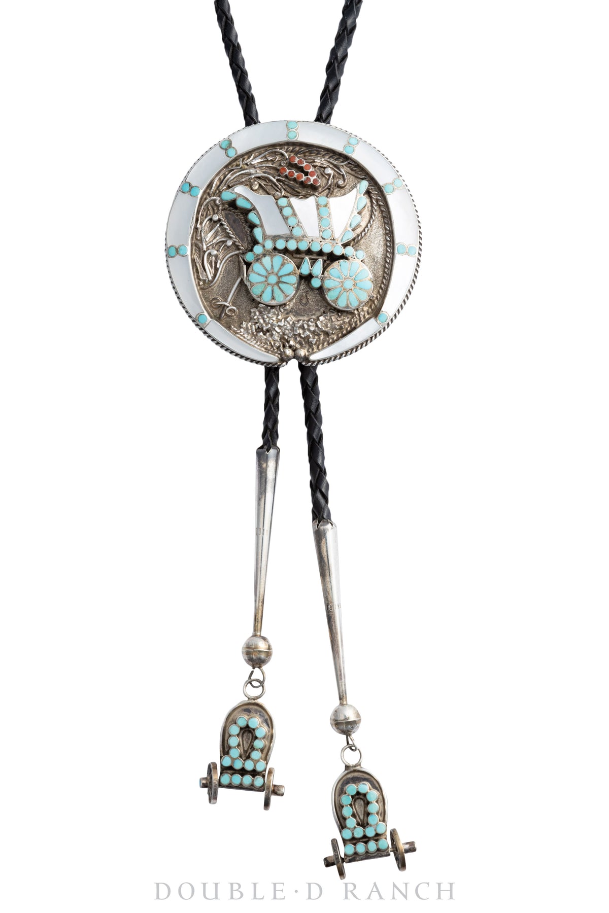 Belt & Bolo Set, Inlay, Multi Stone, Conestoga wagon, Dishta, Vintage, 1900