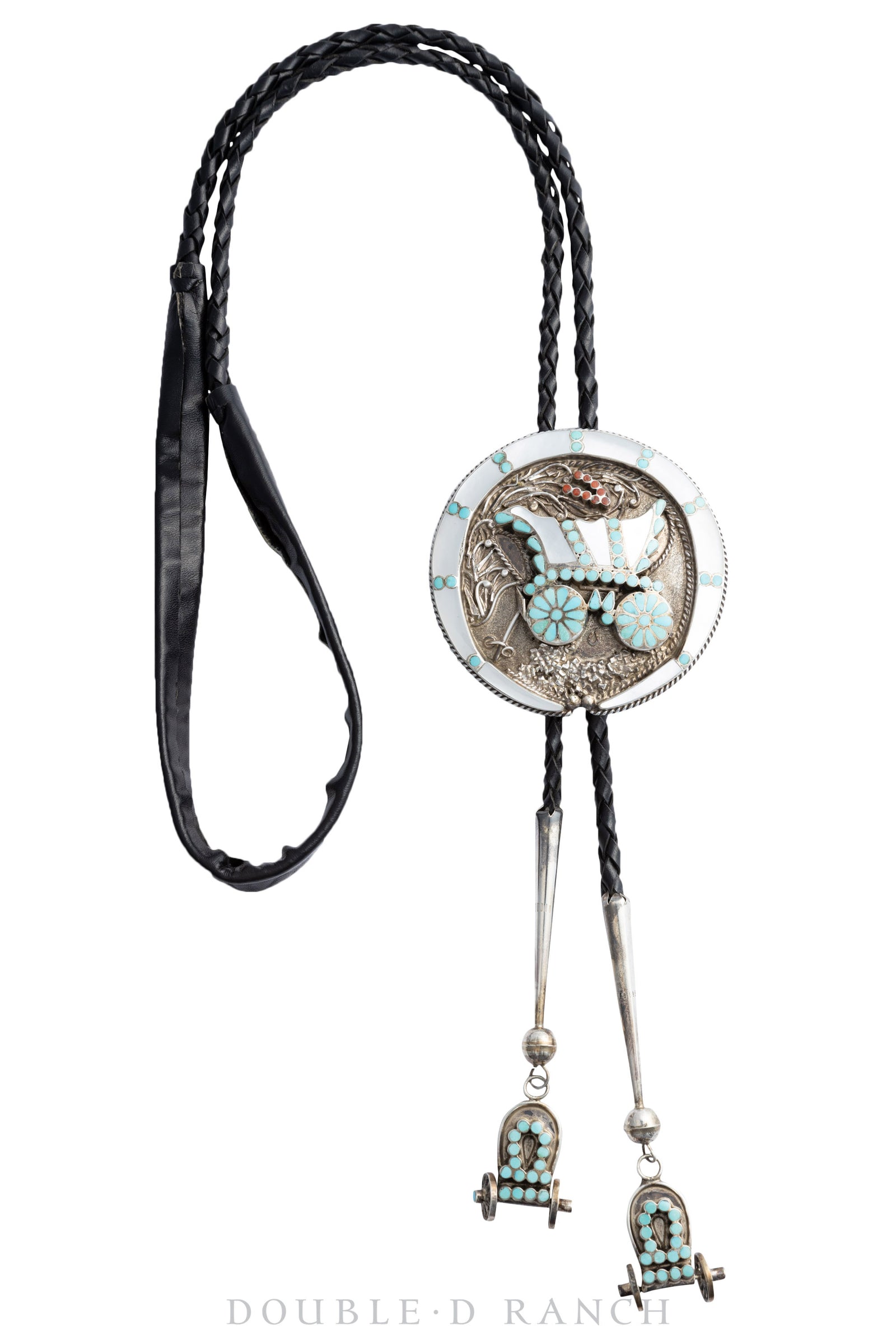 Belt & Bolo Set, Inlay, Multi Stone, Conestoga wagon, Dishta, Vintage, 1900